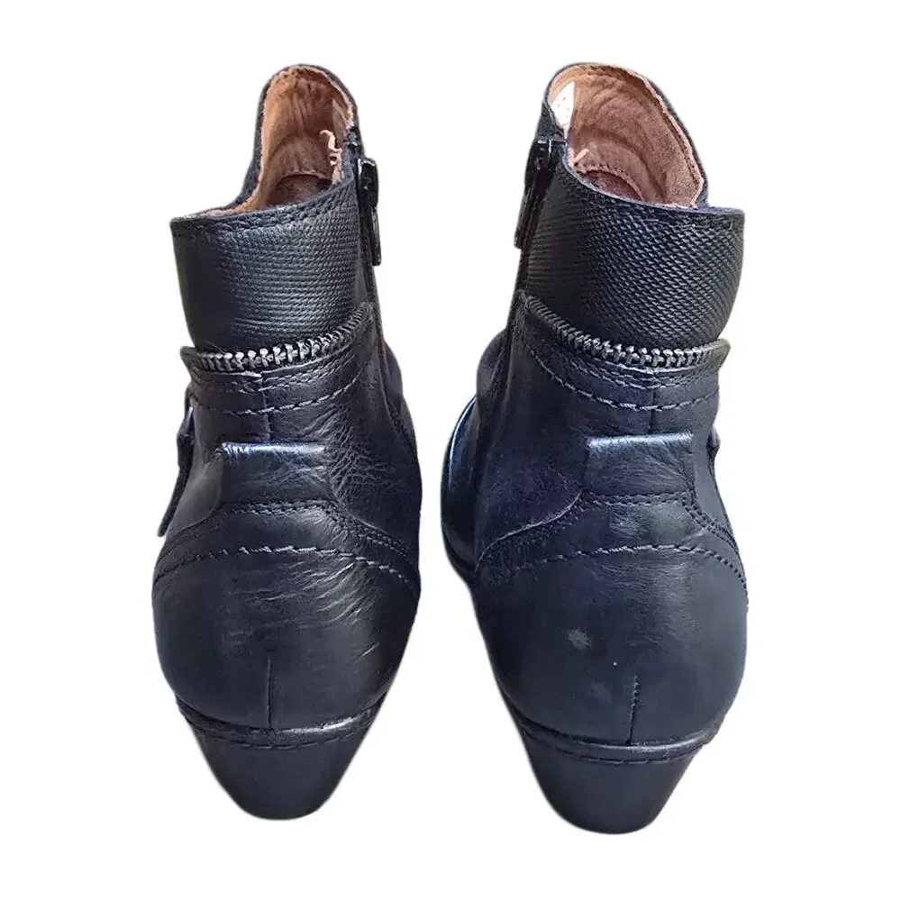 Cobb Hill Laurel Black Leather Ankle Boots Size 8W Comfort Zip Casual Booties